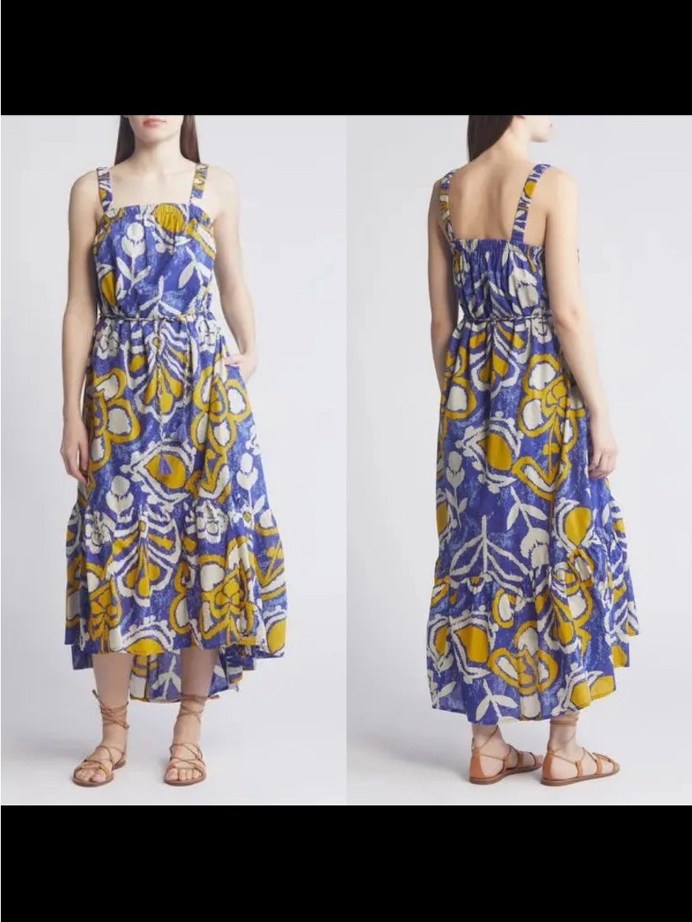 Cleobella Muriel Midi Dress in Azores Print Blue Yellow Size Large